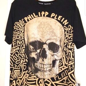 XL Black and Tan Skull embellished Tee